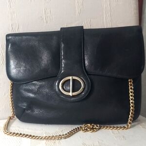 Vintage Susan Gail Black Leather Clutch Shoulder chain Bag